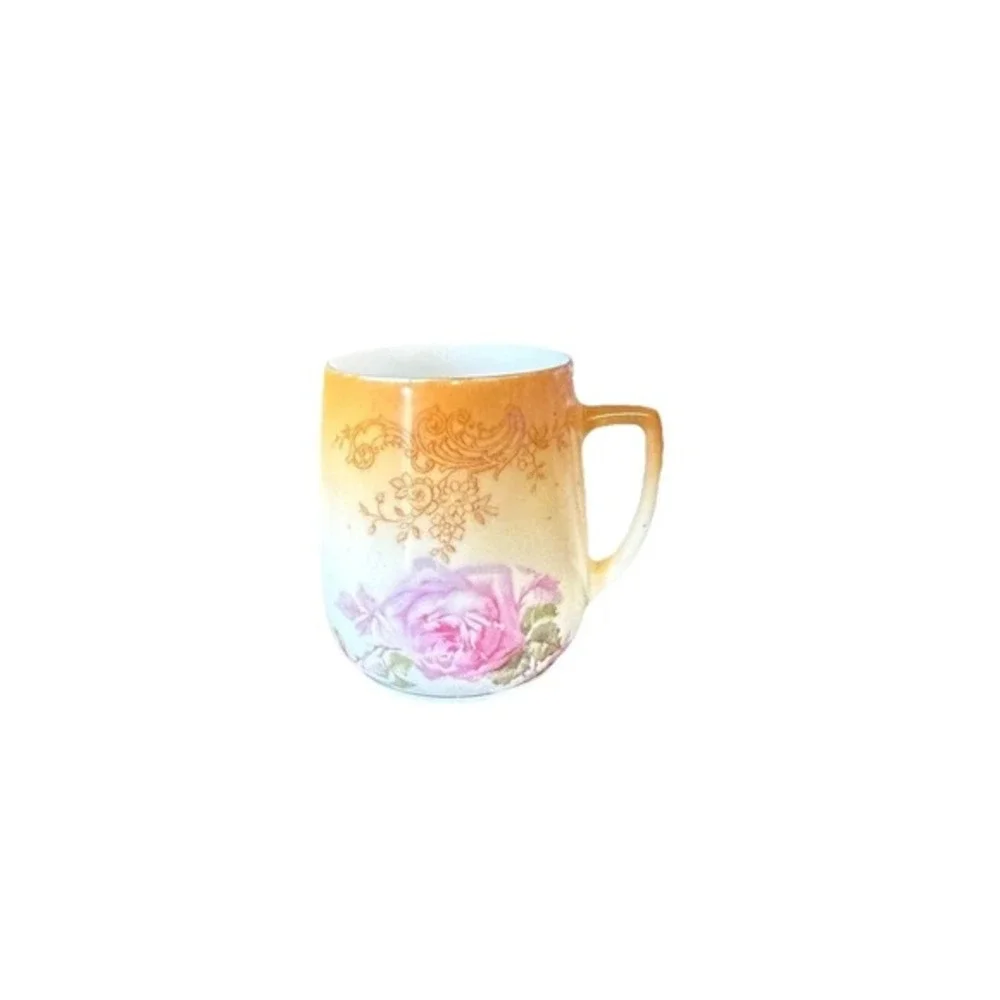 Hermann Ohme Silesia Water Pitcher & Cup Antique Old‎ Florals Rose